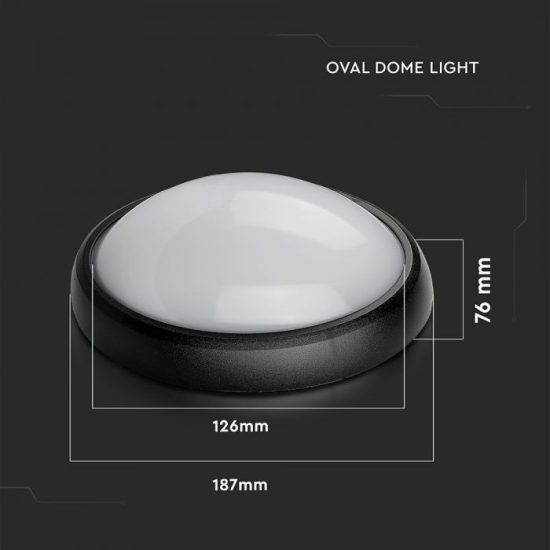 8W LED Mennyezeti lámpatest ovális fekete IP65 6400K - 1268 V-TAC