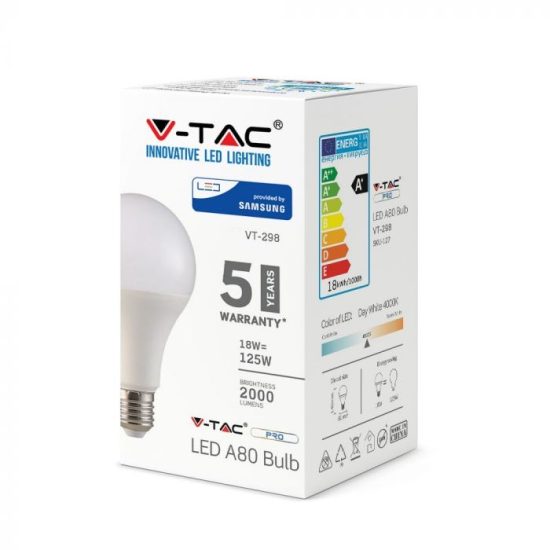 V-TAC LED IZZÓ / E27 / Samsung chip / 18W / VT-298 nappali fehér 127