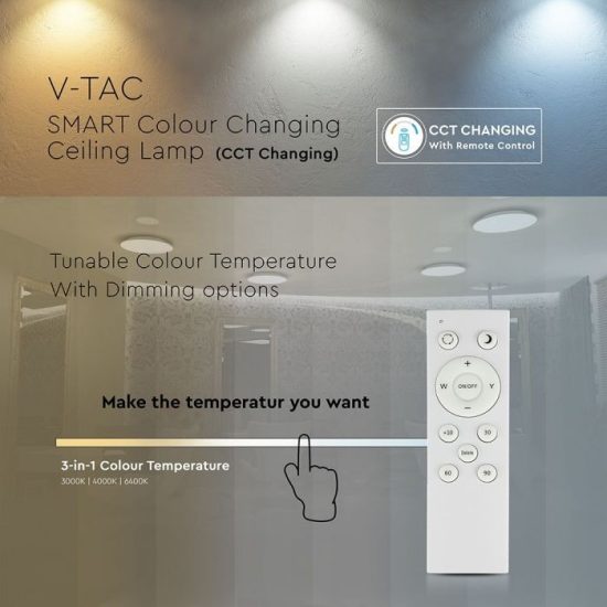 V-TAC LED DESIGN MENNYEZETI LÁMPA / 80W / Dimmelhető / 3 in 1 vezérlővel / VT-8480 1496