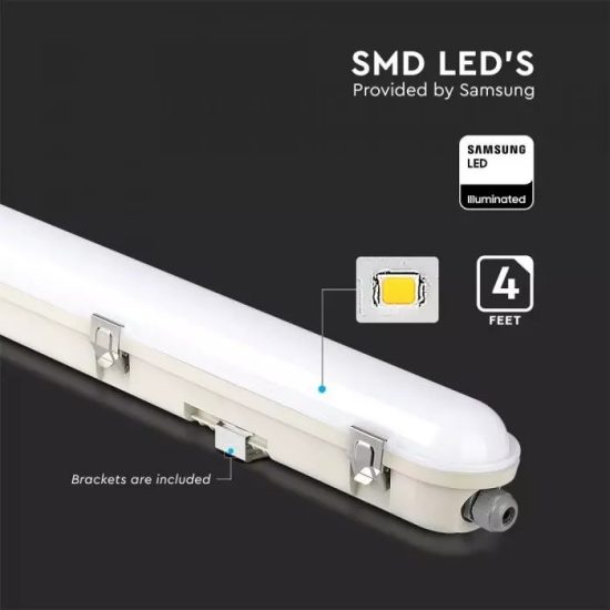 V-TAC LED VÍZMENTES LÁMPATEST AKKUMULÁTORRAL / Samsung chip / 36W / hideg fehér - 6400K / 120cm / fehér / VT-120136E 20222