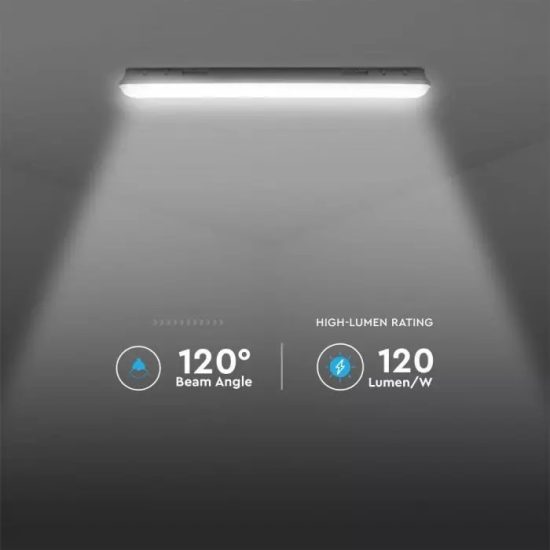 V-TAC LED VÍZMENTES LÁMPATEST AKKUMULÁTORRAL / Samsung chip / 36W / hideg fehér - 6400K / 120cm / fehér / VT-120136E 20222