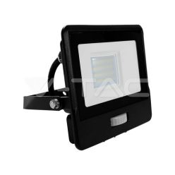  20W LED PIR mozgásérzékelő reflektor SAMSUNG Chip fekete színű 4000K 1M vezetékkel (V-TAC)