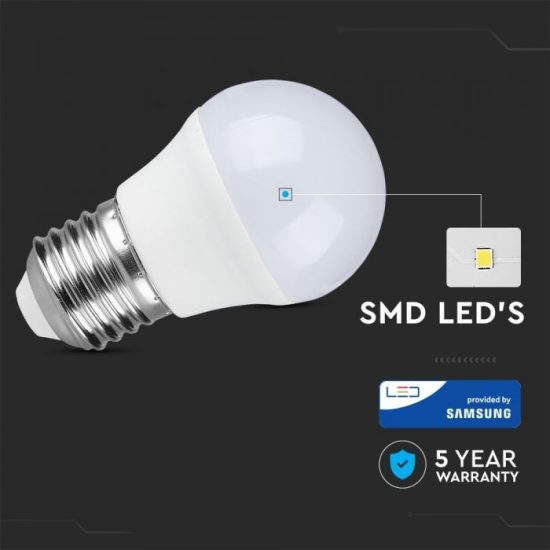 4,5W LED izzó Samsung chip E27 G45 3000K 5 év garancia - 21174 V-TAC