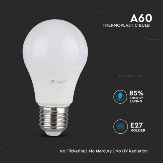 8,5W LED izzó Samsung chip E27 A60 3000K 5 év garancia - 21228 V-TAC