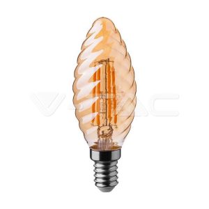   4W Retro LED izzó E14 Filament csavart gyertya szabadalmi borostyán burkolat 2200K - 217115 V-TAC