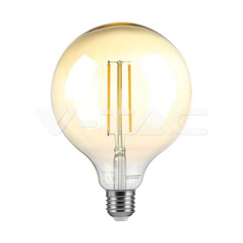 LED izzó  8W Filament E27 G125 borostyán szín, szabályozható fényerő 2200K