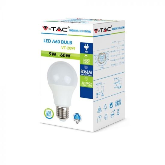 8,5W LED izzó E27 A60 3000K - 217260 V-TAC