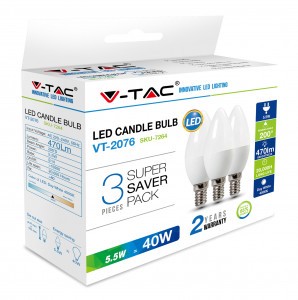   4,5W LED izzó E14 gyertya Hideg fehér 3db/csomag - 217265 V-TAC