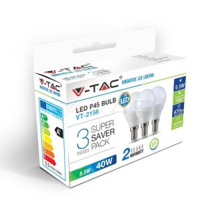 4,5W LED izzó E14 P45 6500K (3db/csomag) - 217359 V-TAC