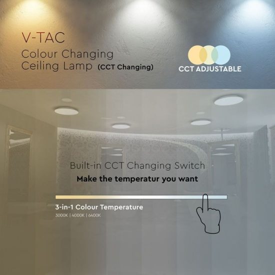 V-TAC LED MENNYEZETI LÁMPA / csillogó búra / fehér / beépített színhőmérséklet kapcsoló / 18W / VT-8418 217604