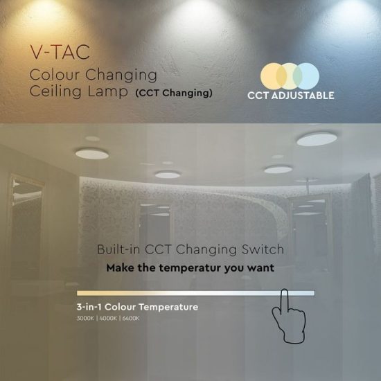 V-TAC LED MENNYEZETI LÁMPA / csillogó búra / fehér / beépített színhőmérséklet kapcsoló / 24W / VT-8424 217606