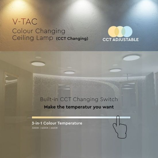 V-TAC LED MENNYEZETI LÁMPA / opál búra / fehér / beépített színhőmérséklet kapcsoló / 24W / VT-8424 217607