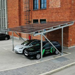   Kocsibeálló integrált napelemes rendszerrel, lítium akkumulátor 20 kWh + napelem inverter 8 kW + 15 napelem (V-TAC)