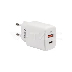 20W 1 USB-A + USB C töltőfej, fehér színű