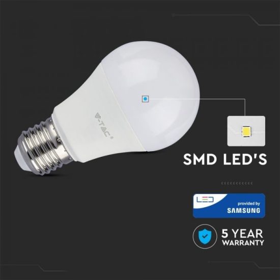 8,5W LED izzó Samsung chip E27 A60 3000K A++ 5 év garancia - PRO252 V-TAC
