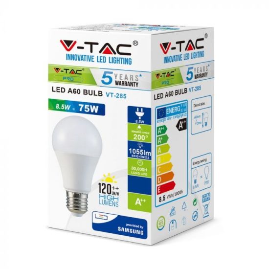 V-TAC LED IZZÓ / E27 / Samsung chip / 8.5W / VT-285 meleg fehér 252