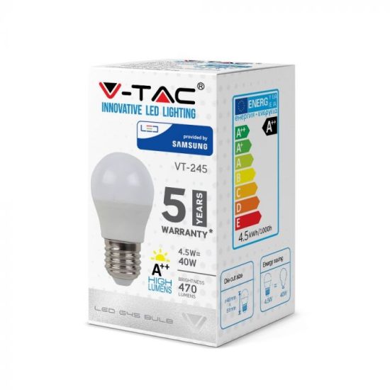 V-TAC LED IZZÓ / E27 / Samsung chip / 4.5W / VT-245 meleg fehér 261
