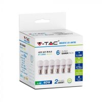   V-TAC LED IZZÓ CSOMAG 6 DB / E27 foglalat / G45 típus / 5,5W / meleg fehér - 2700K / 470lumen / VT-2256 2730