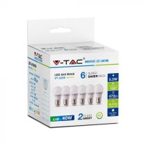   V-TAC LED IZZÓ CSOMAG 6 DB / E27 foglalat / G45 típus / 5,5W / hideg fehér - 6400K / 470lumen / VT-2256 2732