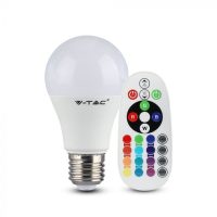   V-TAC LED IZZÓ TÁVIRÁNYÍTÓVAL / E27 foglalat / A60 típus / 9W / meleg fehér - 3000K + RGB / 806lumen / Dimmelhető / VT-2229 2766