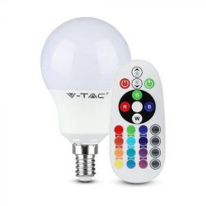   V-TAC LED IZZÓ TÁVIRÁNYÍTÓVAL / E14 foglalat / P45 típus / 3,5W / meleg fehér - 3000K + RGB / 320lumen / Dimmelhető / VT-2234 2775