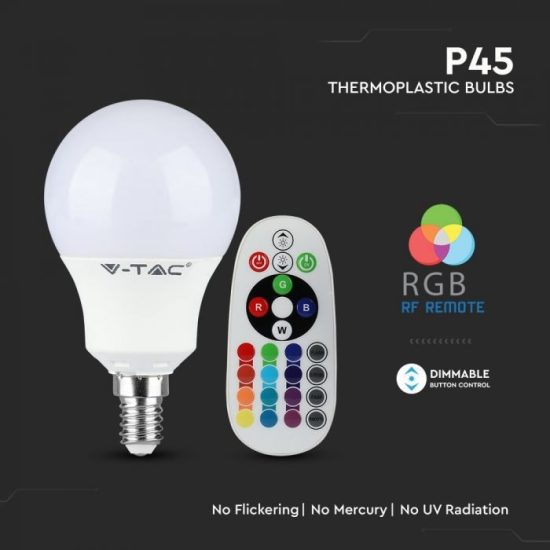 V-TAC LED IZZÓ TÁVIRÁNYÍTÓVAL / E14 foglalat / P45 típus / 3,5W / meleg fehér - 3000K + RGB / 320lumen / Dimmelhető / VT-2234 2775