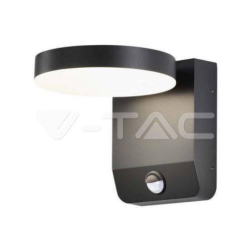 17W LED Fali világítás, érzékelővel, fekete színű, kerek forma 3000K IP65 (V-TAC)