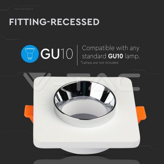 V-TAC LED SPOT BEÉPÍTŐ GIPSZKERET FÉM FOGLALATTAL / GU10 / 1-foglalat / fehér-króm / szögletes / fix / VT- 862 3119 V-TAC LED SPOT BEÉPÍTŐ GIPSZKERET FÉM FOGLALATTAL / GU10 / 1-foglalat / fehér-króm / szögletes / fix / VT- 862 3119