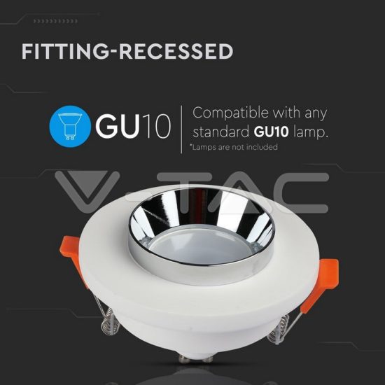 V-TAC LED SPOT BEÉPÍTŐ GIPSZKERET FÉM FOGLALATTAL / GU10 / 1-foglalat / fehér-króm / kerek / fix / VT- 862 3127 V-TAC LED SPOT BEÉPÍTŐ GIPSZKERET FÉM FOGLALATTAL / GU10 / 1-foglalat / fehér-króm / kerek / fix / VT- 862 3127