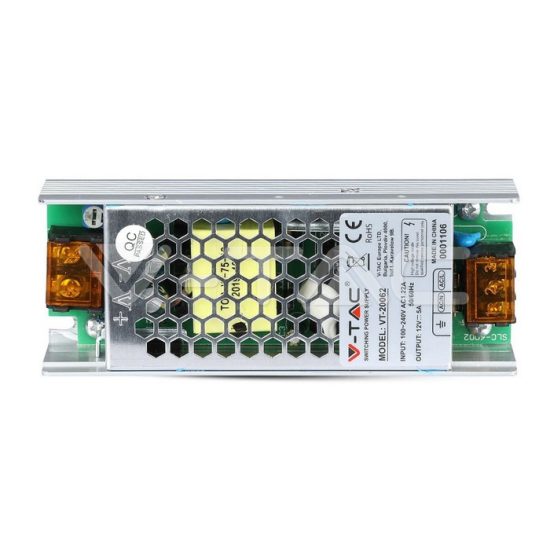 60W fém tápegység 12V 5A IP20 - 3246 V-TAC 60W fém tápegység 12V 5A IP20 - 3246 V-TAC