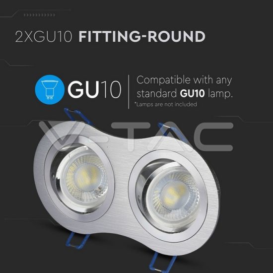 V-TAC LED SPOT BEÉPÍTŐ KERET / GU10 / 2-foglalat / csiszolt alumínium / kerek / billenthető / VT- 783 3602 V-TAC LED SPOT BEÉPÍTŐ KERET / GU10 / 2-foglalat / csiszolt alumínium / kerek / billenthető / VT- 783 3602