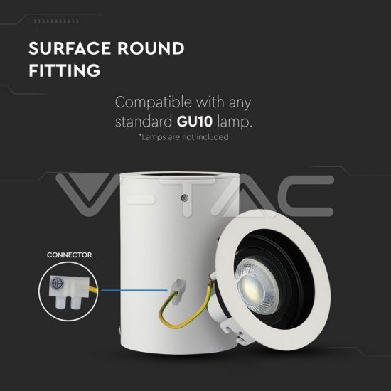 V-TAC LED SPOT FELÜLETRE SZERELHETŐ KERET / GU10 / 1-foglalat / fehér / kerek / fix / VT- 796 3627 V-TAC LED SPOT FELÜLETRE SZERELHETŐ KERET / GU10 / 1-foglalat / fehér / kerek / fix / VT- 796 3627