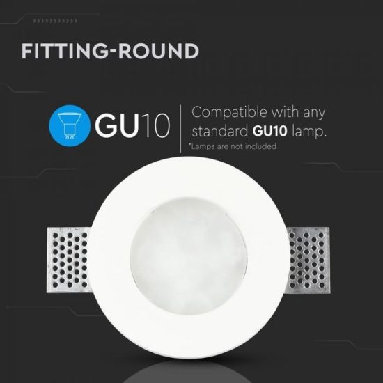 GU10 kör beépítőkeret fehér gipsz opál üveglappal - 3692 V-TAC