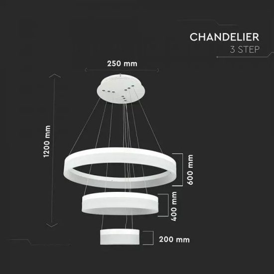 80W Design csillár 3 gyűrűs dimmelhető 3000K - 3906 V-TAC