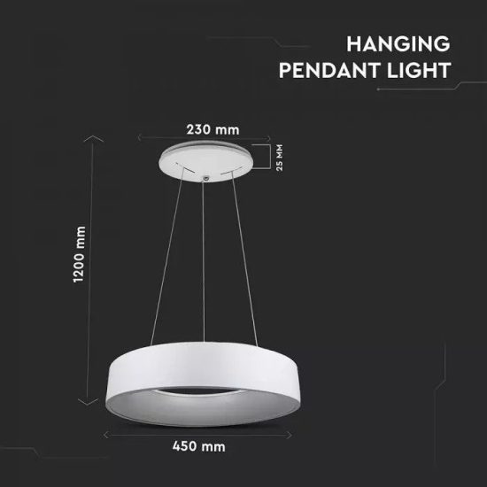 20W LED gyűrű csillár fehér dimmelhető 3000K - 3992 V-TAC