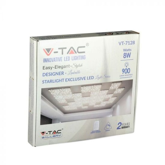 V-TAC LED DESIGN MENNYEZETI LÁMPA / 8W / Csillagos égbolt /  Dimmelhető / 3 in 1 vezérlővel / VT-7128 fehér 40281