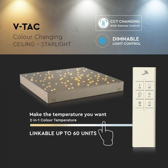 V-TAC LED DESIGN MENNYEZETI LÁMPA / 8W / Csillagos égbolt /  Dimmelhető / 3 in 1 vezérlővel / VT-7128 arany 40301