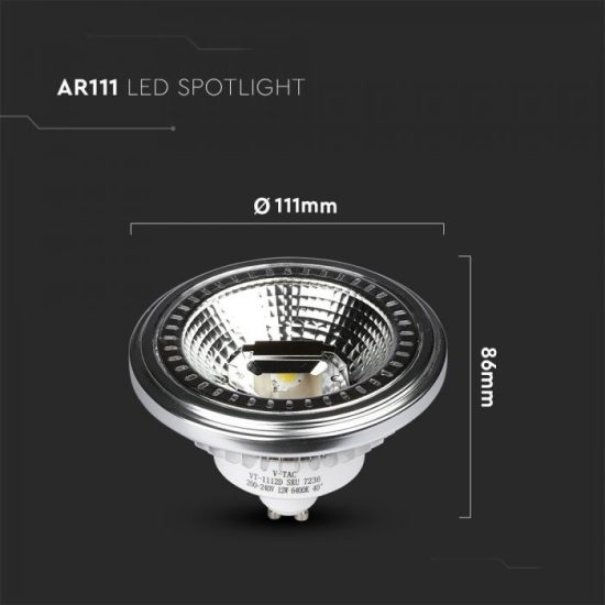 V-TAC LED SPOT / GU10 / 12W / 40° / nappali fehér - 4000K / AR111 / 900lumen / VT-1112 4223