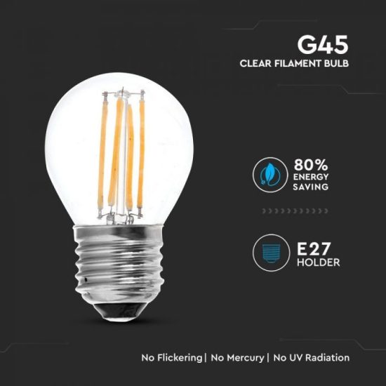 Retro LED izzó - 4W Filament E27 G45 Természetes fehér 4427 V-TAC