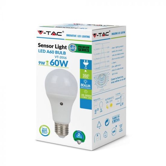 V-TAC LED IZZÓ ALKONYKAPCSOLÓVAL / E27 foglalattal / A60 típus / 9W / meleg fehér - 2700K / 806lumen / VT-2016 4459