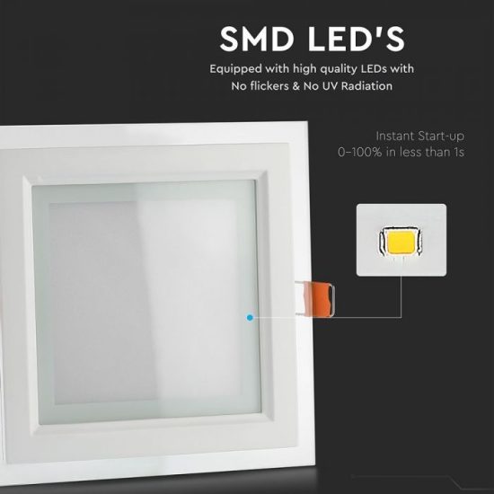 6W Négyszög Üveg Mini LED Panel süllyeszthető 3000K - 4738 V-TAC