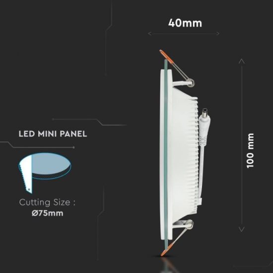 6W Kör Üveg Mini LED  Panel 6400K - 4739 V-TAC