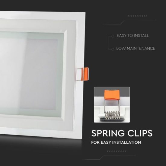 12W Négyszög Üveg mini LED panel süllyeszthető 6400K - 4741 V-TAC