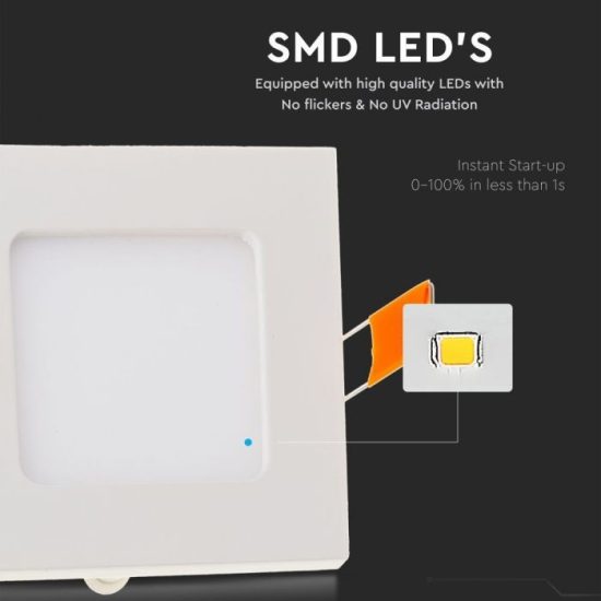 6W Négyszög Premium LED Panel süllyeszthető 3000K - 4863 V-TAC