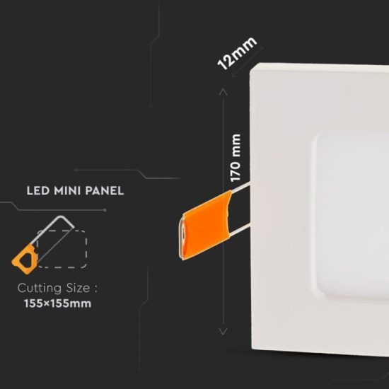 V-TAC PRÉMIUM LED PANEL / 12W / NÉGYSZÖG / 170mm / VT-1207SQ meleg fehér 4866