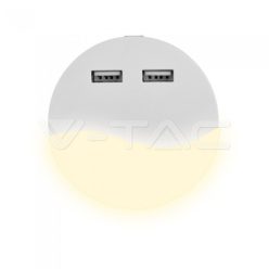   LED Éjszakai jelzőfény, beépített alkonykapcsolóval, USB porttal, kerek forma 3000K