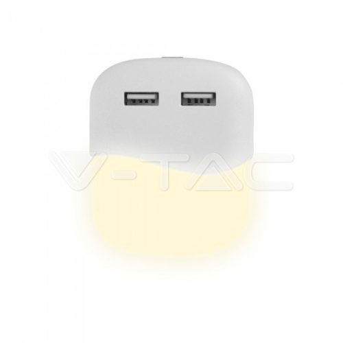 LED Éjszakai jelzőfény, beépített alkonykapcsolóval, USB porttal, négyzet alakú 4000K