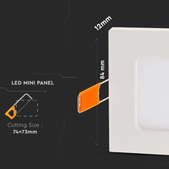 V-TAC PRÉMIUM LED PANEL / 3W / NÉGYSZÖG / 84mm / VT-307SQ meleg fehér 6295