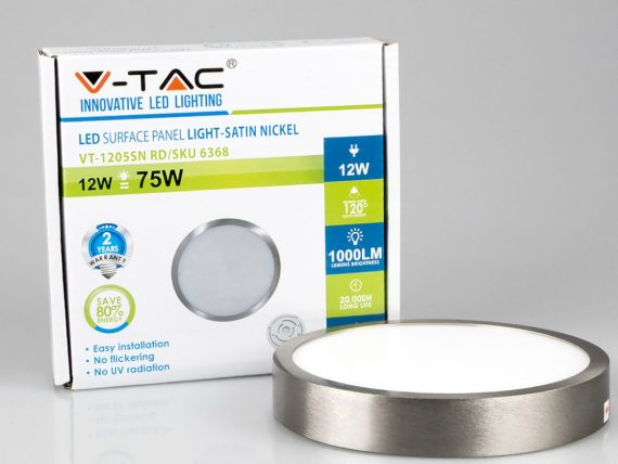 V-TAC FALON KÍVÜLI NIKKEL LED PANEL / 12W / KÖR / 140mm / VT-1205SN meleg fehér 6367