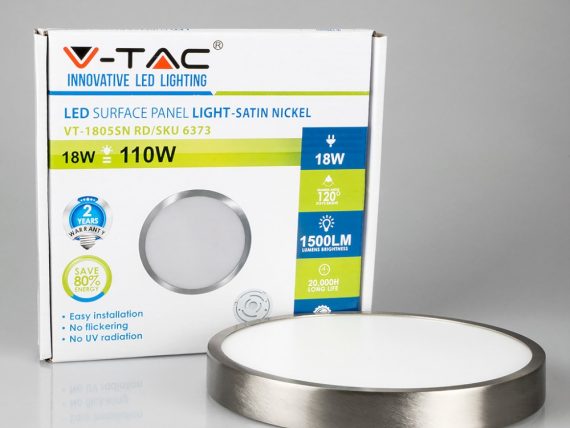 V-TAC FALON KÍVÜLI NIKKEL LED PANEL / 18W / KÖR / 190mm / VT-1805SN hideg fehér 6375